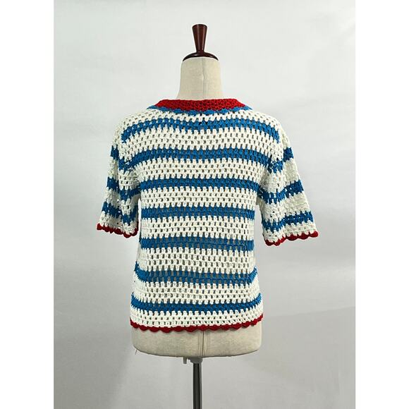 HUNTER BELL Sz L Large Kate Top Crochet Sweater Cardigan Short Sleeve - Picture 8 of 12